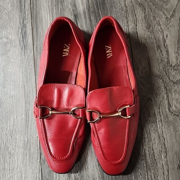 Zara Red Leather Loafers with Gold Hardware Women's Size 39 - Picture 7 of 7
